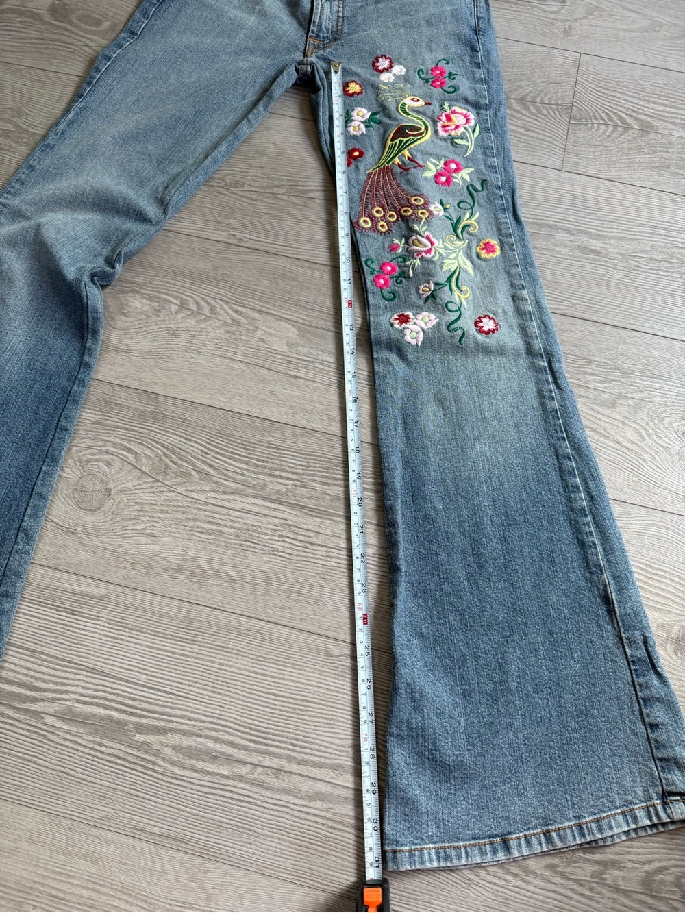 Arden B Vintage Y2K peacock and floral detail flare stretch denim - Picture 6 of 7